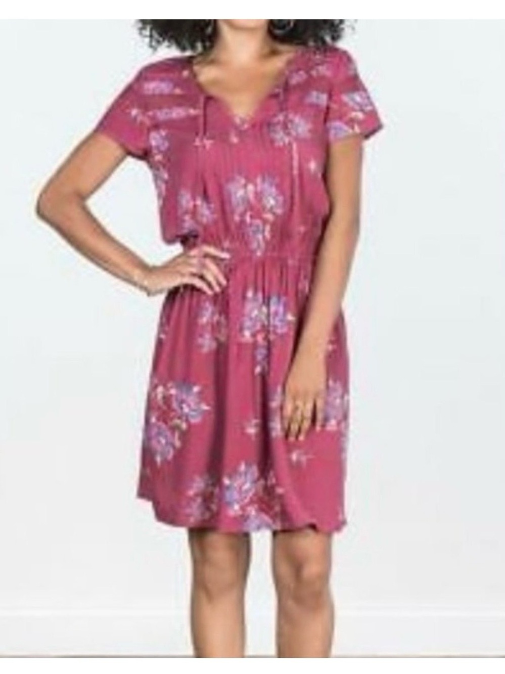 Matilda Jane Art Dress Floral Peasant Blouson Casual Sort Sleeve Tie Front. M